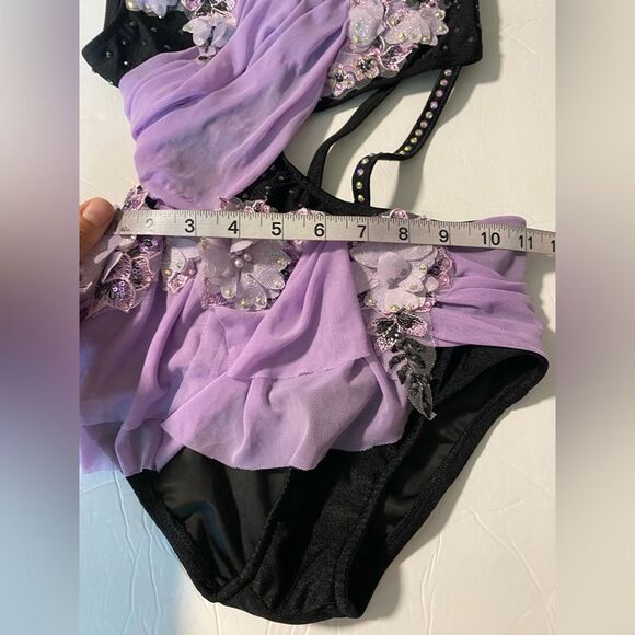 Glamour solo dance costume purple lavender black rhinestone lyrical LC child - Picture 7 of 10